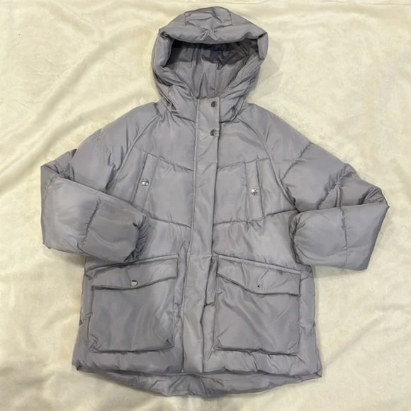 Zara girl light grey hooded puffer jacket-size 13-14 - Picture 2 of 8